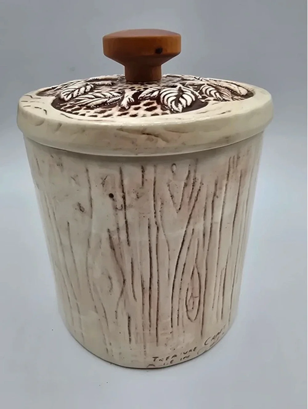 Vintage Treasure Craft ceramic faux-wood grain Coffee canister